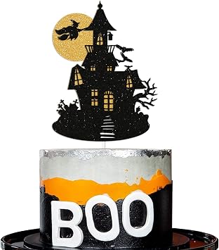 Yochamc Haunted House Cake Topper, Black Glitter - Halloween, Birthday Party Decorations - 1 x 3 inches