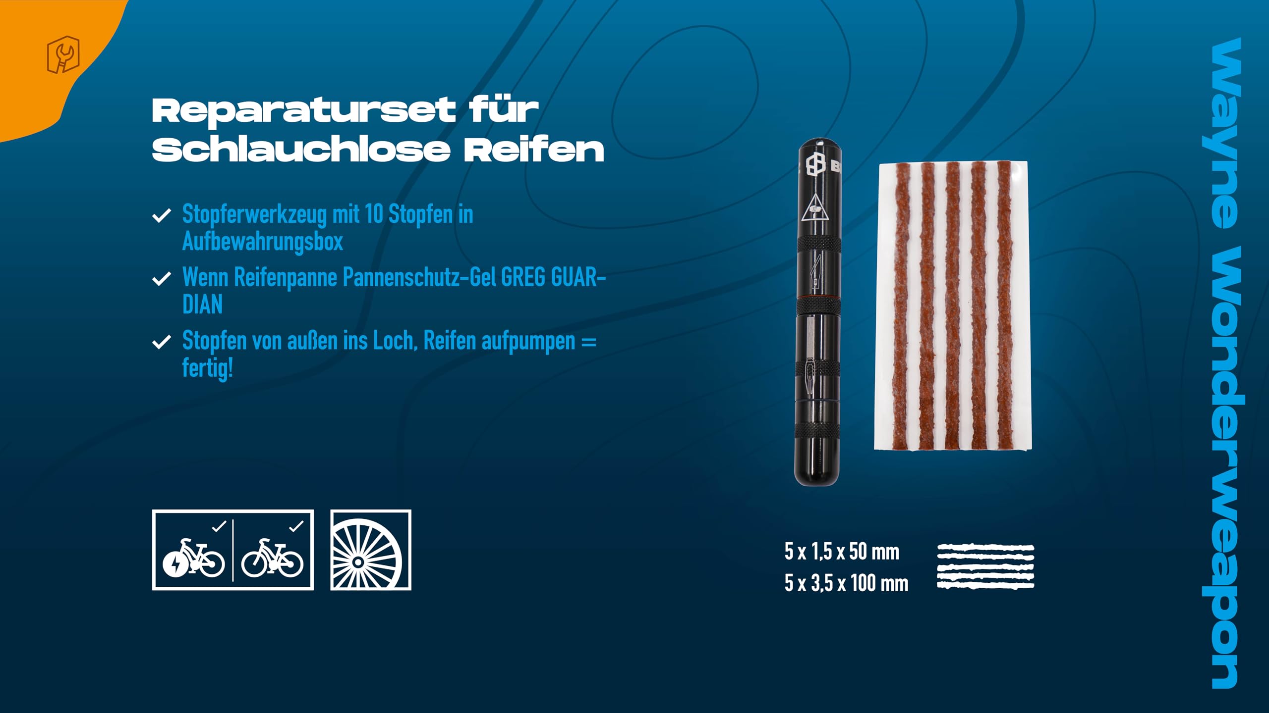 REPARATUR-SET FÜR SCHLAUCHLOSE REIFEN, BIKEBROZ, WAYNE WONDERWEAPON 11-TLG - 5