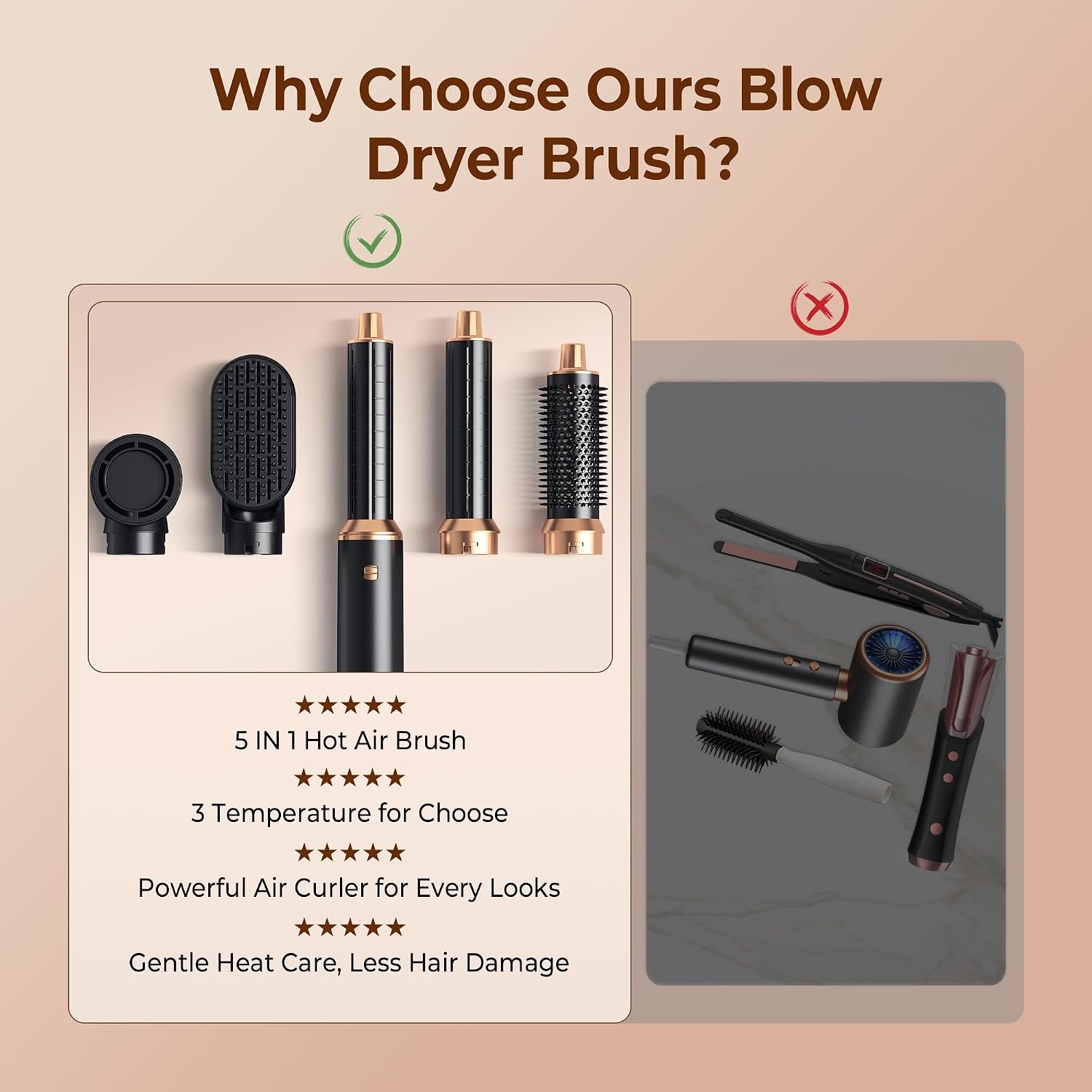 5 in 1 Blow Dryer Brush, Upgrade Hair Dryer Brush Air Curler Air Curl Wrap