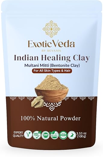 Exotic Veda Indian Healing Powder 100g | Natural Calcium Bentonite Clay &amp; Multani Mitti | Face &amp; Body Mask for Smooth, Rad...