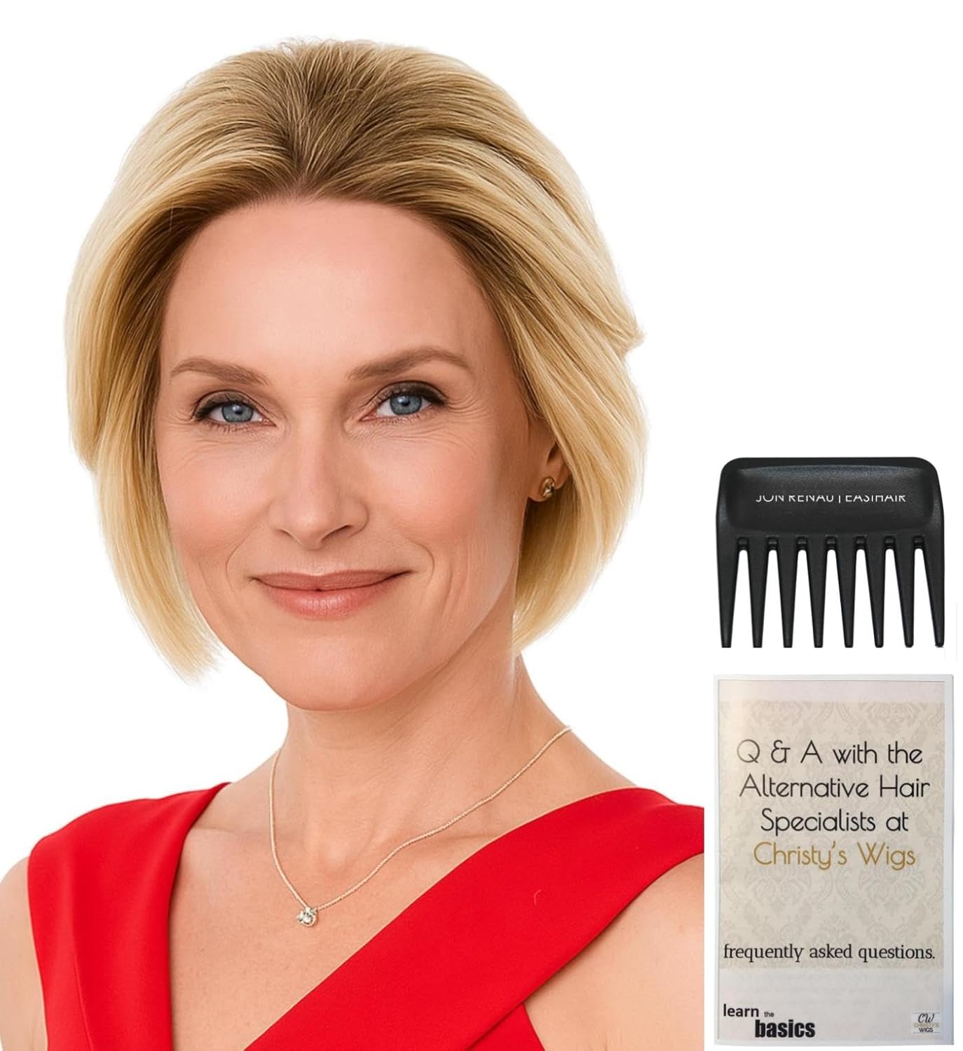 Bundle - 3 Items: Ignite Human Hair Wig by Jon Renau, Christy's Wigs Q & A Booklet & Wide Tooth Comb - Color: 8_30