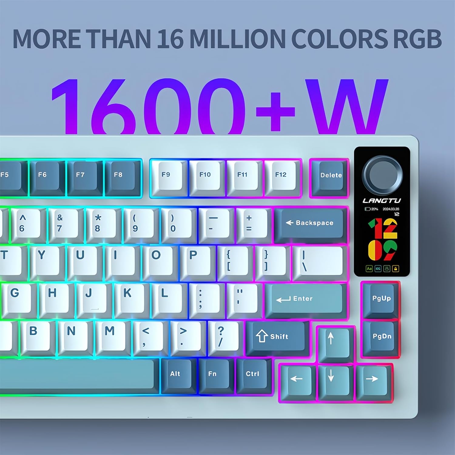 FKZ LT75Pro Wireless Mechanical Keyboard with Color Screen&Knob,75% Hot Swappable Pre-lubed Switch Gasket Mount Custom RGB Gaming Keyboard BT5.0/2.4G/Type-C Wired NKRO Creamy Keyboard (Lake-Blue)