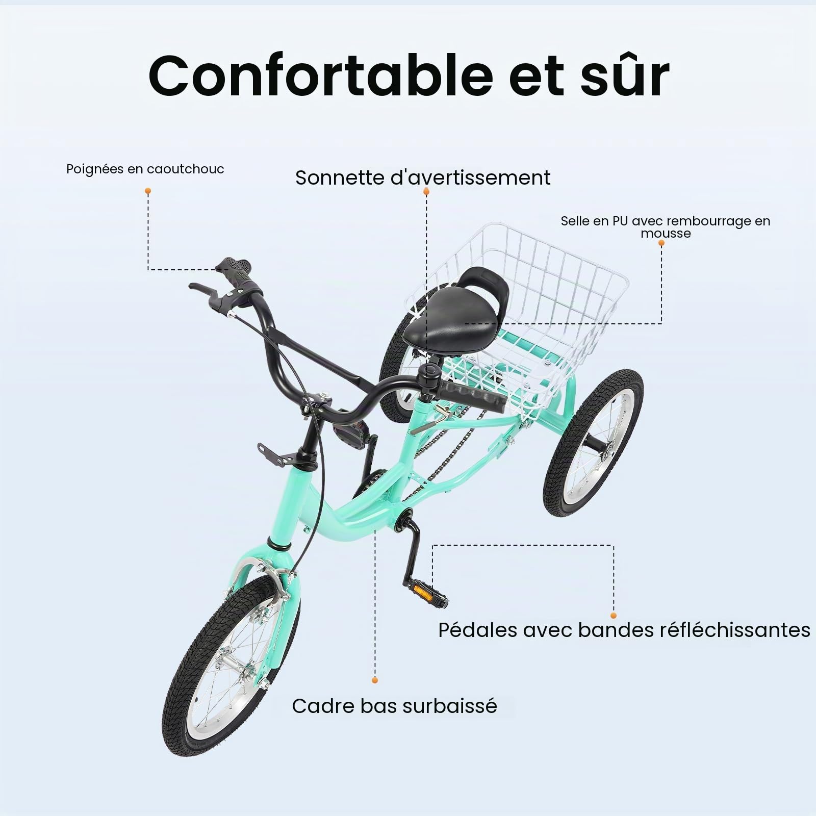 Tricycle pour enfants de 14" - Vitesse unique - 3 roues - Vélo Cruiser - Pour filles et garçons - Avec panier - Loisirs, shopping, pique-niques