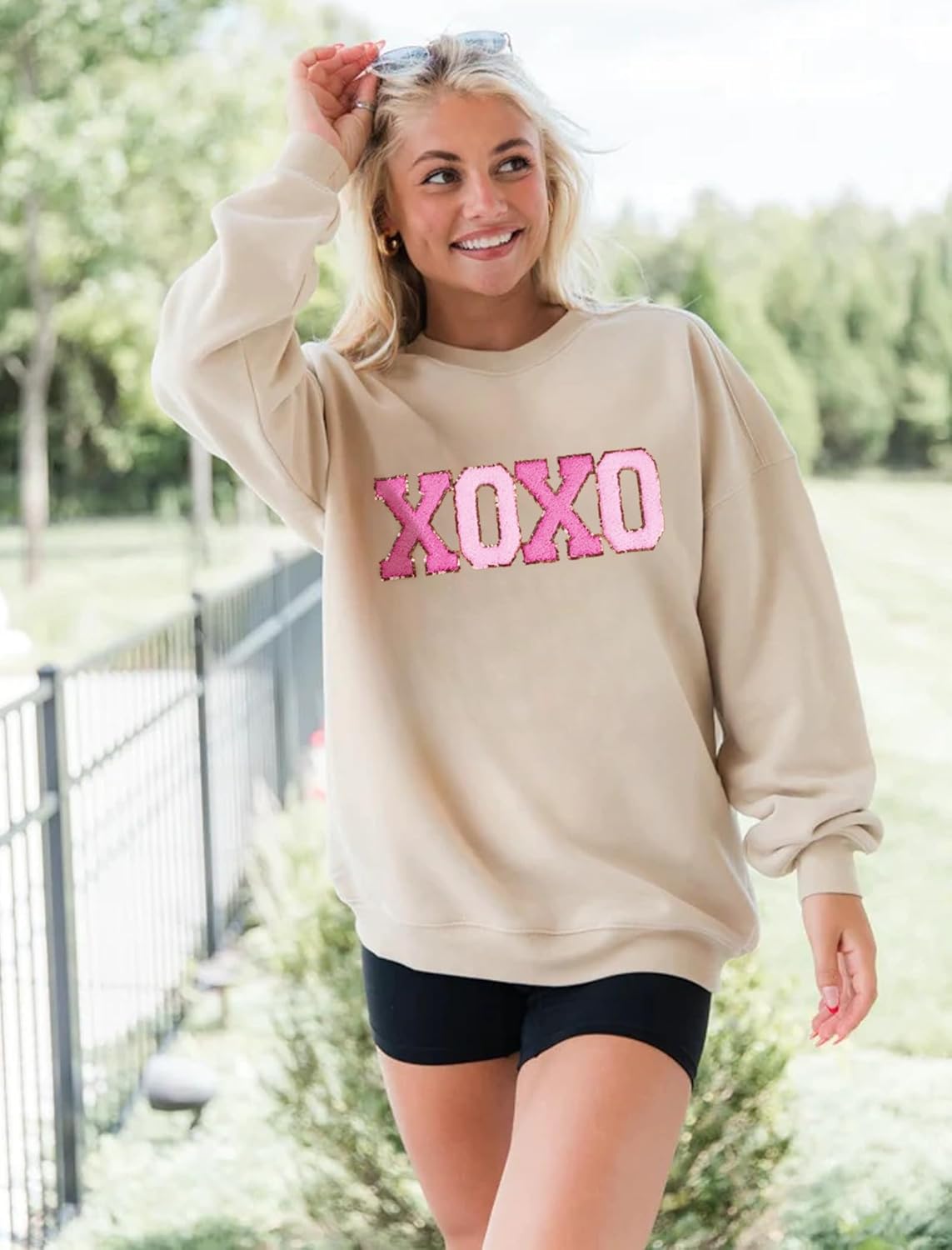 MAPICK Valentine Sweatshirts for Women Funny Letter Printed Chenille Patch Pullover Sweaters Long Sleeve Oversized Tops - Image 2