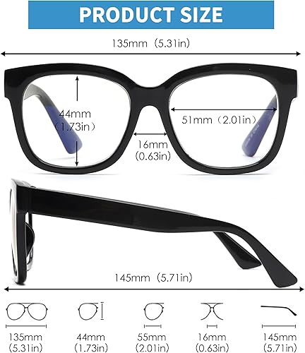Miniatura 6 de JM Paquete de 3 lentes de lectura cuadrados de gran tamaño, con bloqueo de luz azul, para mujeres y hombres con bisagra de resorte