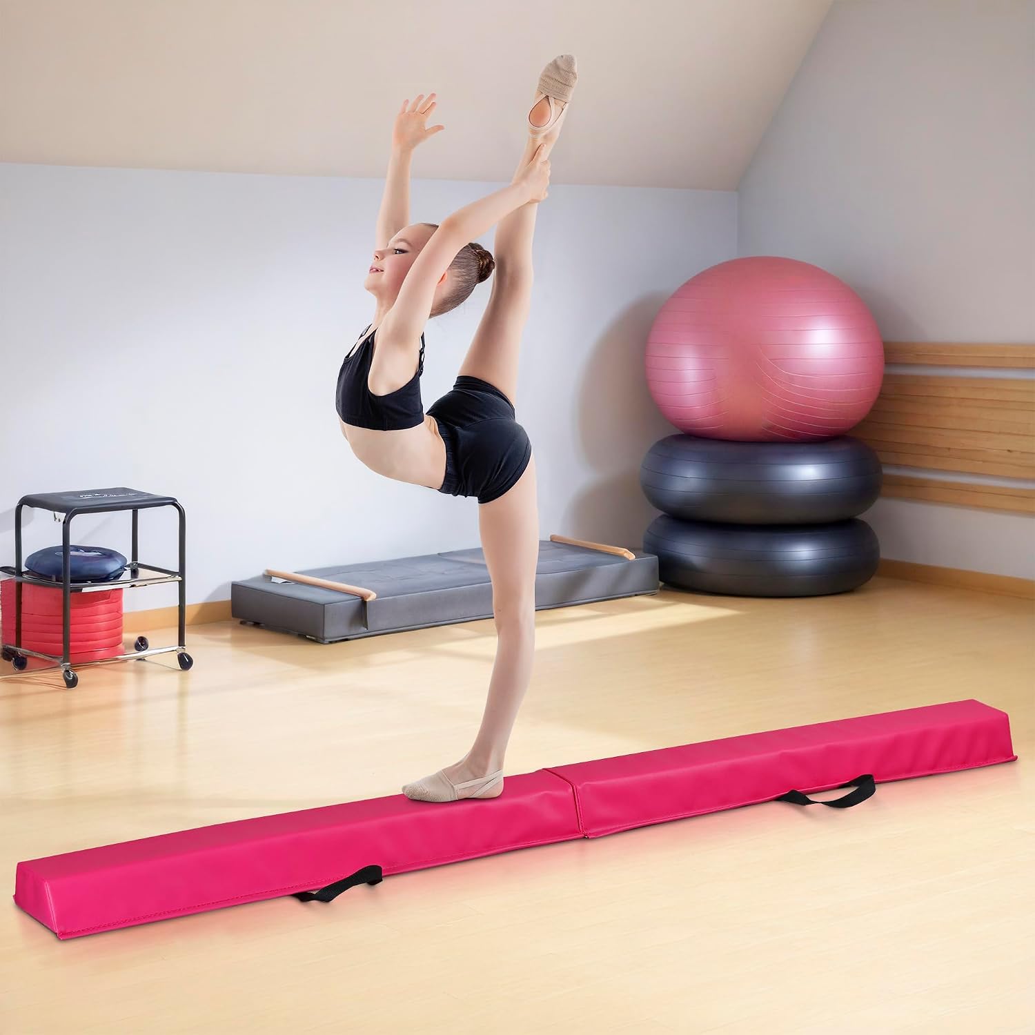 Nova Microdermabrasion 6 FT / 9 FT Folding Gymnastics Balance Beam Non-Slip Extra-Firm Foam Floor Balance Beam Home Training Equipment for Kids/Adults Home Use