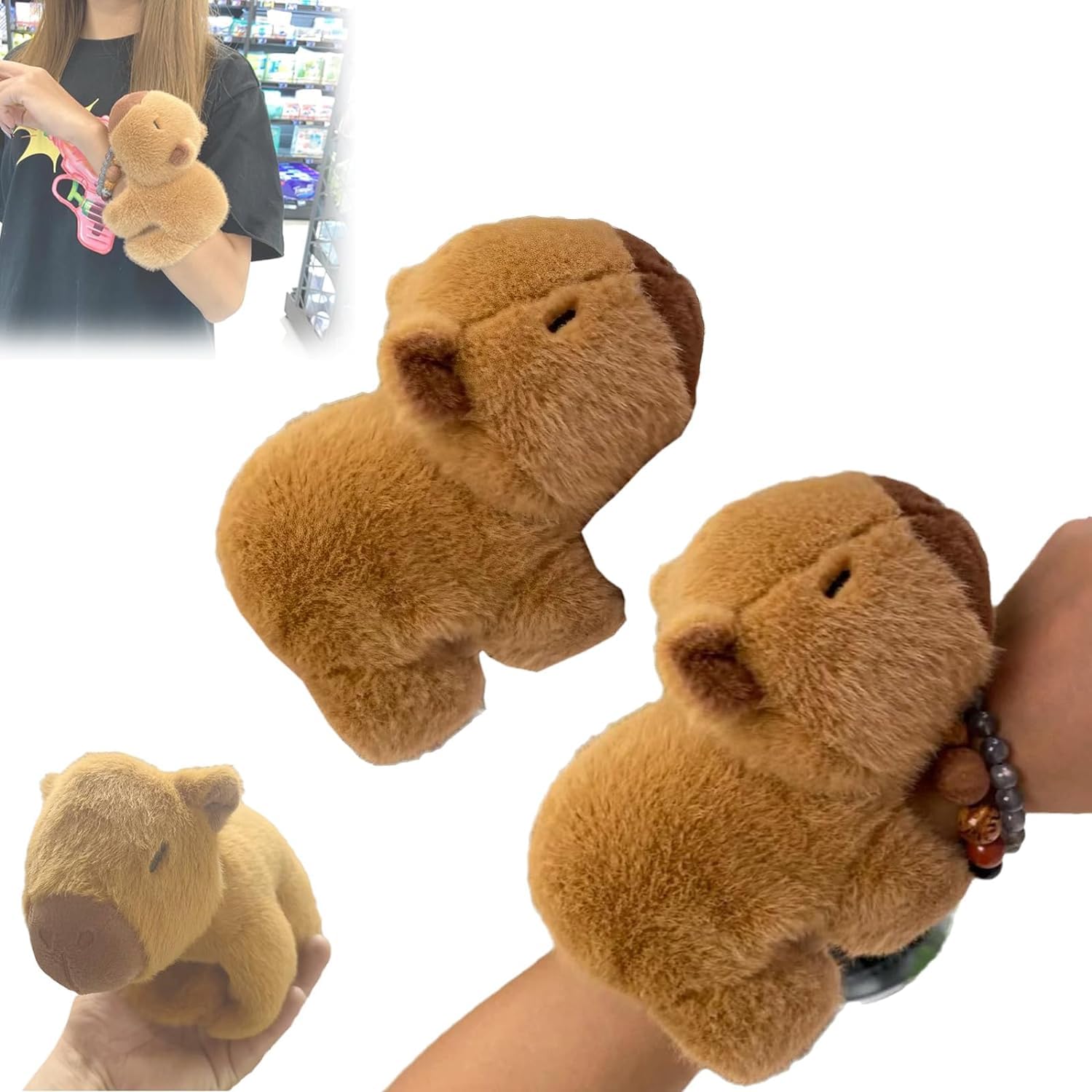 Capybara Plush Toy Stuffed Animal Wristband Interactive Toy Figure Kids Gift (Dark Khaki, One Size)