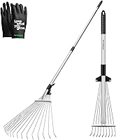 VIVOSUN 2-Pack Adjustable Leaf Rake Set - Telescopic Handles, Collapsible 15/9 Tines for Garden Lawn Cleanup (64" & 30")