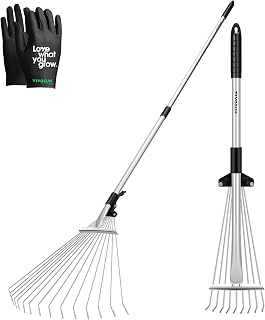 VIVOSUN 2-Pack Adjustable Leaf Rake Set - Telescopic Handles, Collapsible 15/9 Tines for Garden Lawn Cleanup (64" & 30")