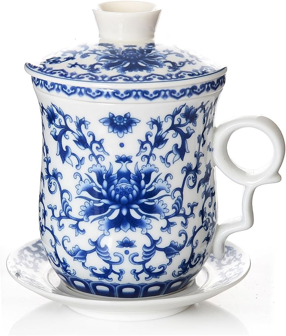 Taza De Té Con Infusor Y Platillo – Porcelana Jingdezhen, 350 Ml, Ideal Para Oficina O Casa