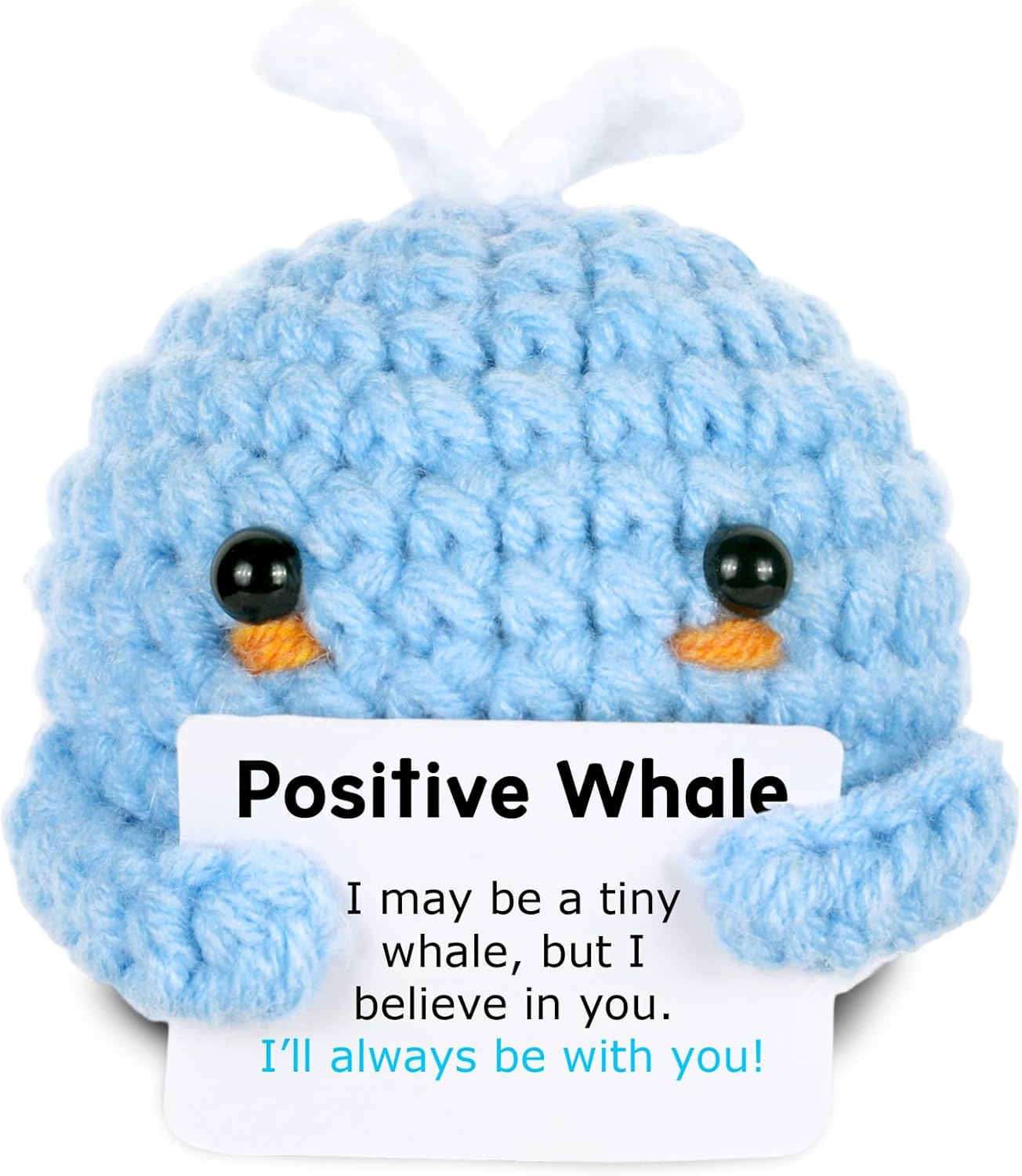 Positive Crochet Whale Mini Animal Emotional Support Inspirational Handmade Knitted Doll Motivational Funny Crochet Present for Women Men Friend Family Birthday Cute Whale Decor