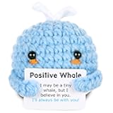 Positive Crochet Whale Mini Animal Emotional Support Inspirational Handmade Knitted Doll Motivational Funny Crochet Present for Women Men Friend Family Birthday Cute Whale Decor