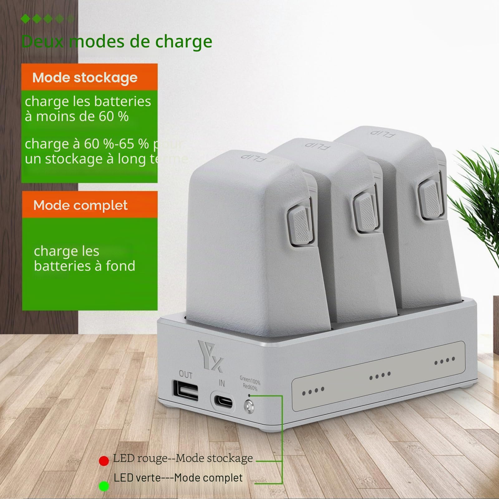 Chargeur de batterie Flip Drone pour DJI Flip Drone Trois voies Station de charge rapide