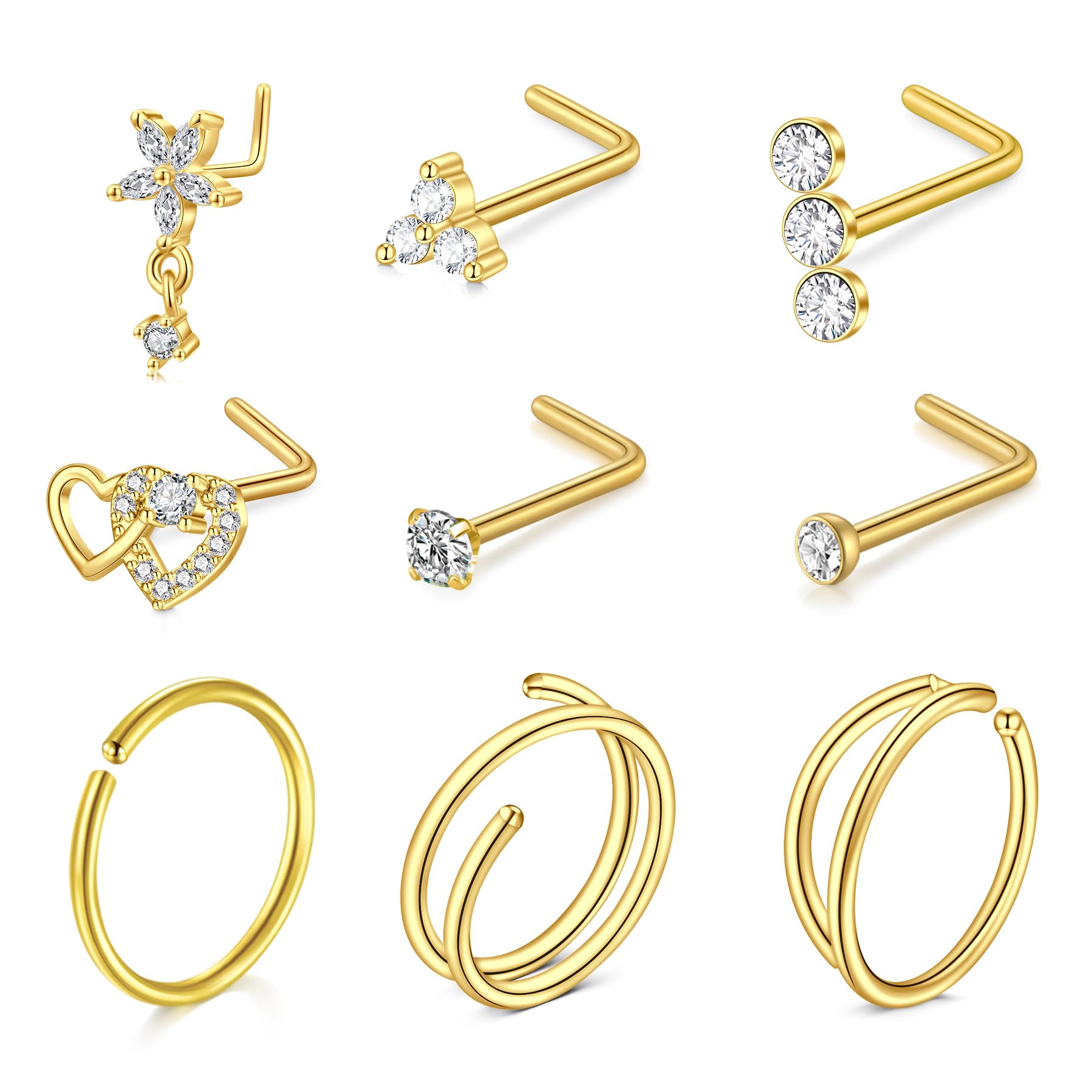 LAURITAMI Pendientes Piercing Nariz de Acero Quirúrgico Perno Curvos 20G 7 mm Tornillo Espiral L Forma Opal CZ Estilos Joyas — view 8