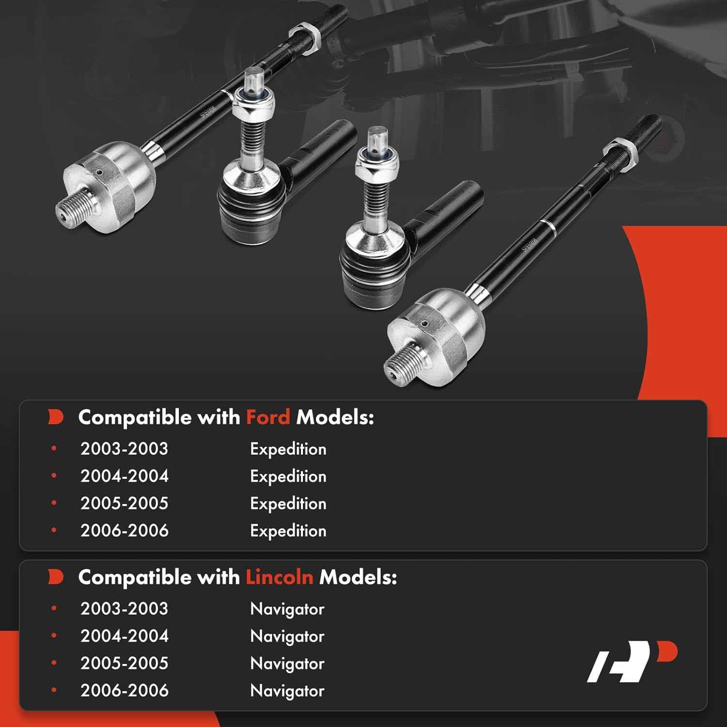 A-Premium Set of 4, Front Inner & Outer Tie Rod End Kit, Compatible with Ford Expedition 2003-2006, Lincoln Navigator 2003-2006