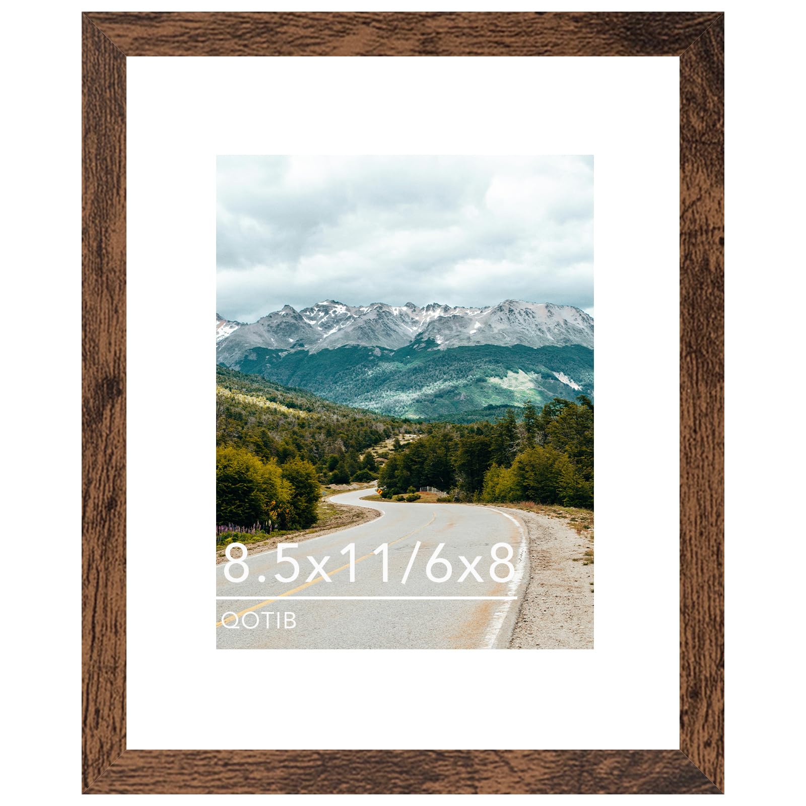 QOTIB 8.5x11 Picture Frame with 6x8 Mat, Display 6x8 with Mat or 8.5x11 Without Mat, Wood 8.5 by 11 Photo Frame, 8.5 x 11 Frame for Wall Hanging and Tabletop Display, Deep Brown โ image 1