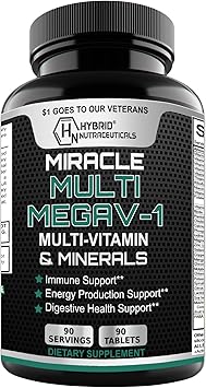 MEGAV-1 Multi-Vitamin, Superfood & Minerals - Daily Multivitamin with Probiotics, Digestive Enzyme, Mushroom Complex for Heart Health, Immune Support, Energy & Stamina - 90 Tablets