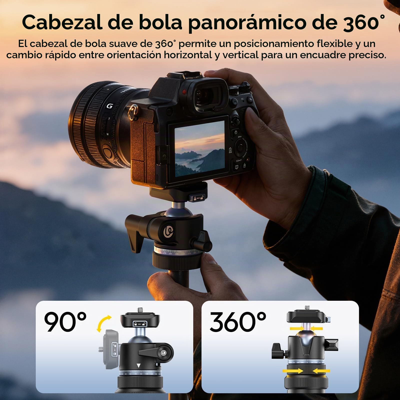 ULANZI MT93 Trípode para Cámara de 1/4'' con Apertura Automática, Trípode 160 cm de Aluminio, Sistema de Cambio Rápido Uka, Rótula 360° y Carga 5 kg, para Cámaras, Luces, Streaming y Exteriores