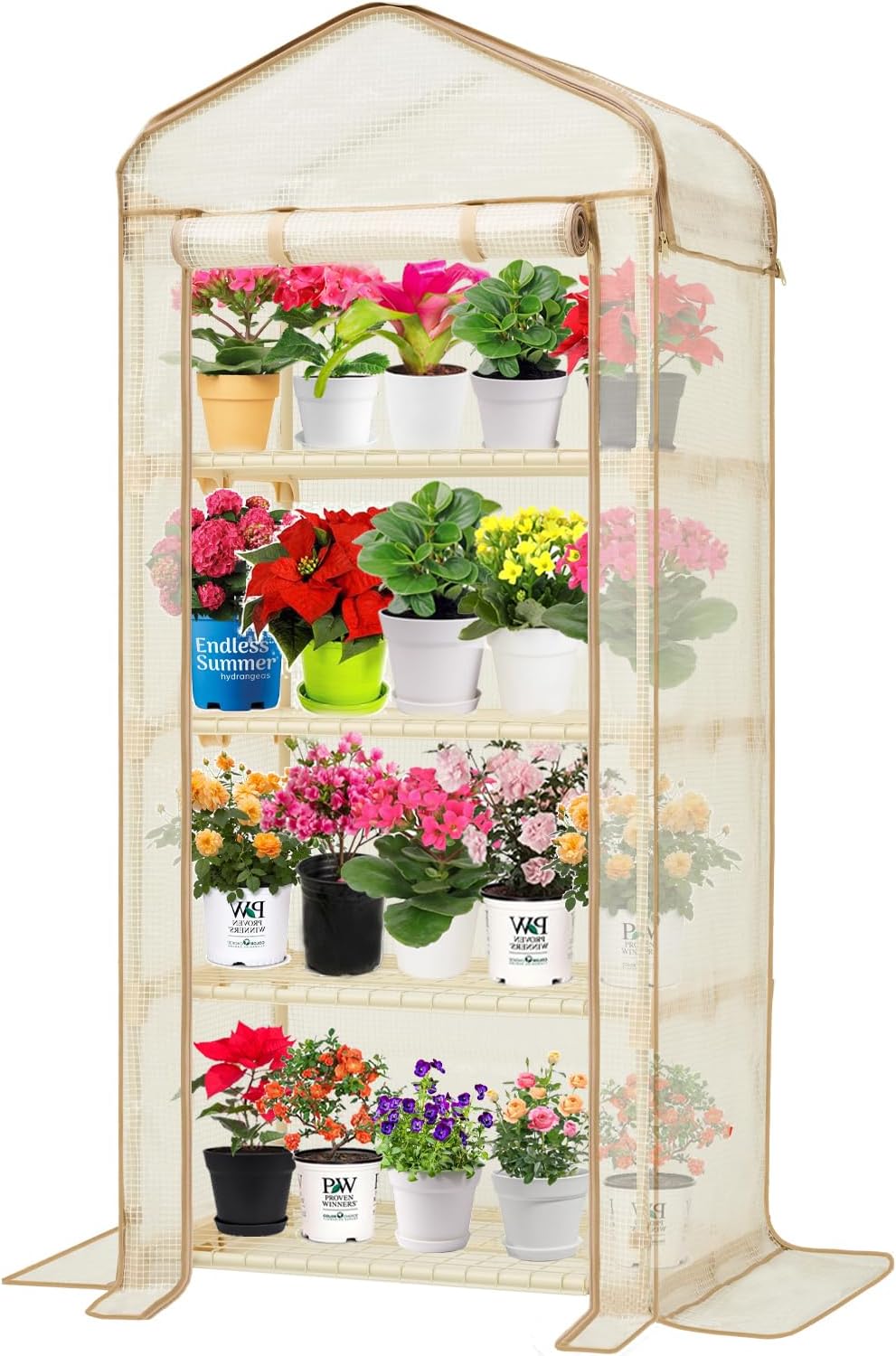 Mini Greenhouse for Indoor Outdoor 4 Tier 27.2" L×19.9" W×61.8" H Portable Greenhouse Durable PE Cover for Seedling, Double-Layer Roof Design Ideal Gardening Gifts for Women Men(PLGH704G-N)