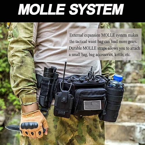 Miniatura 6 de Riñonera táctica, bolsa militar para la cintura, bolsa de utilidad para senderismo, escalada, pesca con parche de Estados Unidos (1 paquete Z-ACU)