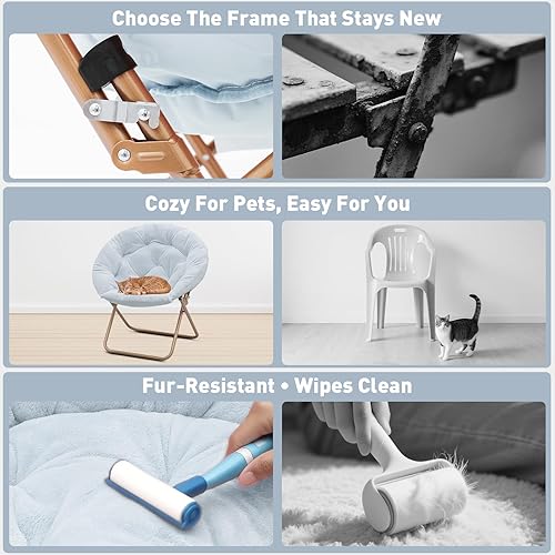 Miniatura 10 de MoNiBloom Silla redonda plegable de piel sintética para dormitorio, sala de estar, jardín, patio, marco de metal plegable, grande, cómoda,