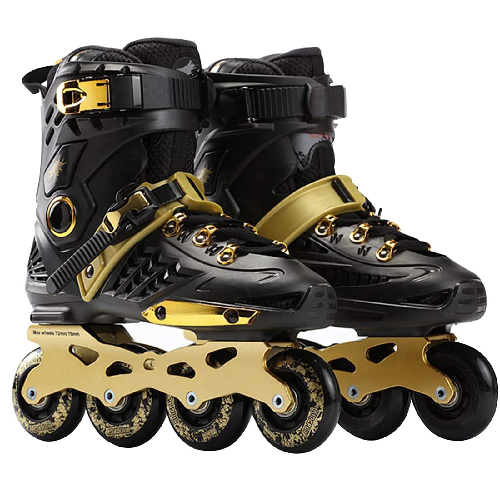 Rollers en Ligne pour Adultes, Patins à roulettes Lumineux avec Roues Lumineuses Complètes, Roller Chaussure de Sports D'extérieur et D'Intérieur pour Hommes Femmes Débutants, Or Noir