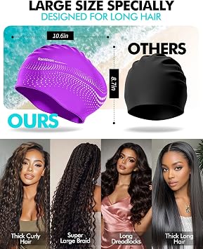 Unisex Extra Large Swim Cap for Long Hair, Large Size Soft Silicone Womens Swim Caps for Braids, Dreadlocks, Weaves, Curls & Afros, Waterproof High Eelastic Swimming Cap for Women Men Adult