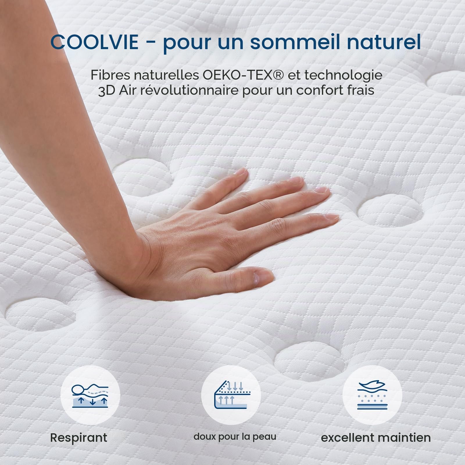 Coolvie Premium Matelas à Ressorts ensachés 160x200x30cm fermeté H2＆H3