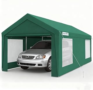 Quictent Upgraded 12x20 ft Heavy Duty Galvanized Carport - Reinforced Outdoor Garage Canopy Tent with Roll-up Ventilated Windows & Sidewalls, Weatherproof Shelter for Car, Boat, RV - Green