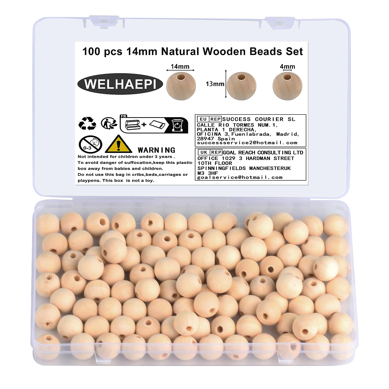 TOAOB 200 Stück Holzperlen Set - Natur Holzkugeln 14mm Für Makramee & DIY Schmuck