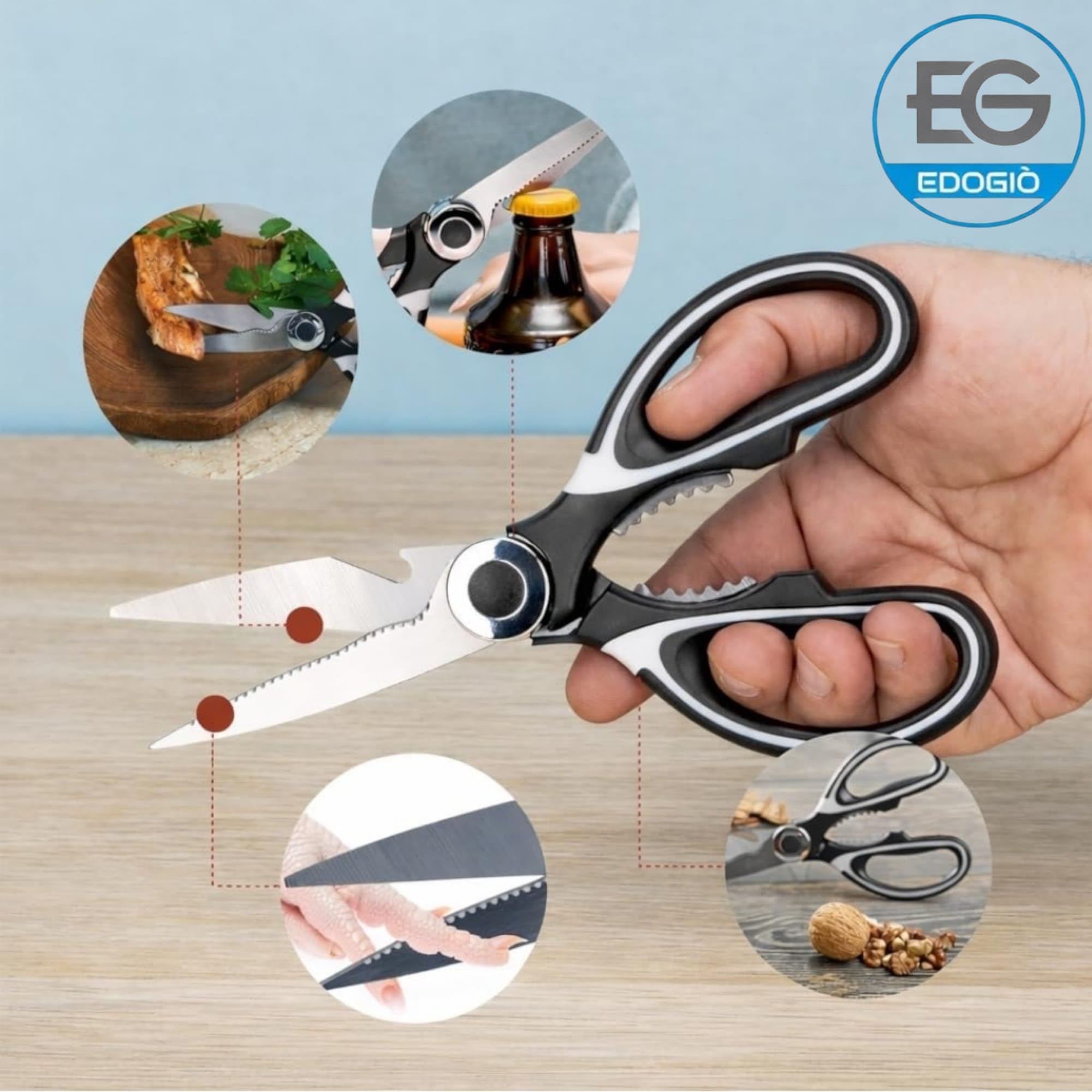 Forbici Da Cucina PURPLEBIRD In Acciaio Inox 4 Mm – Lama Seghettata, Meccanismo A Molla, Per Carne E Ossa, Regalo
