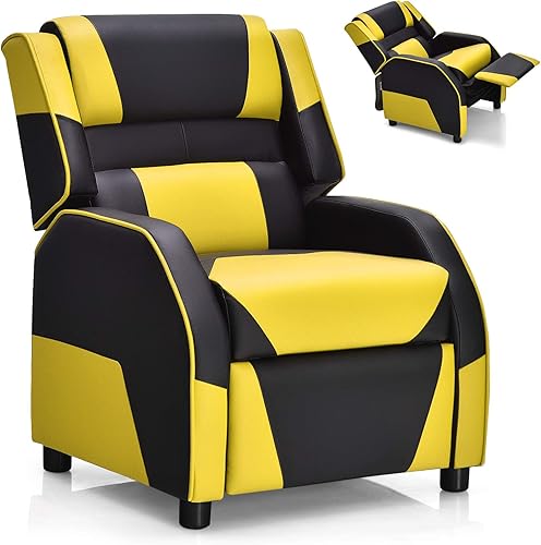 Miniatura 19 de Costzon Silla reclinable para niños, silla reclinable para juegos con reposapiés, reposacabezas y soporte lumbar, silla ergonómica de cuero para