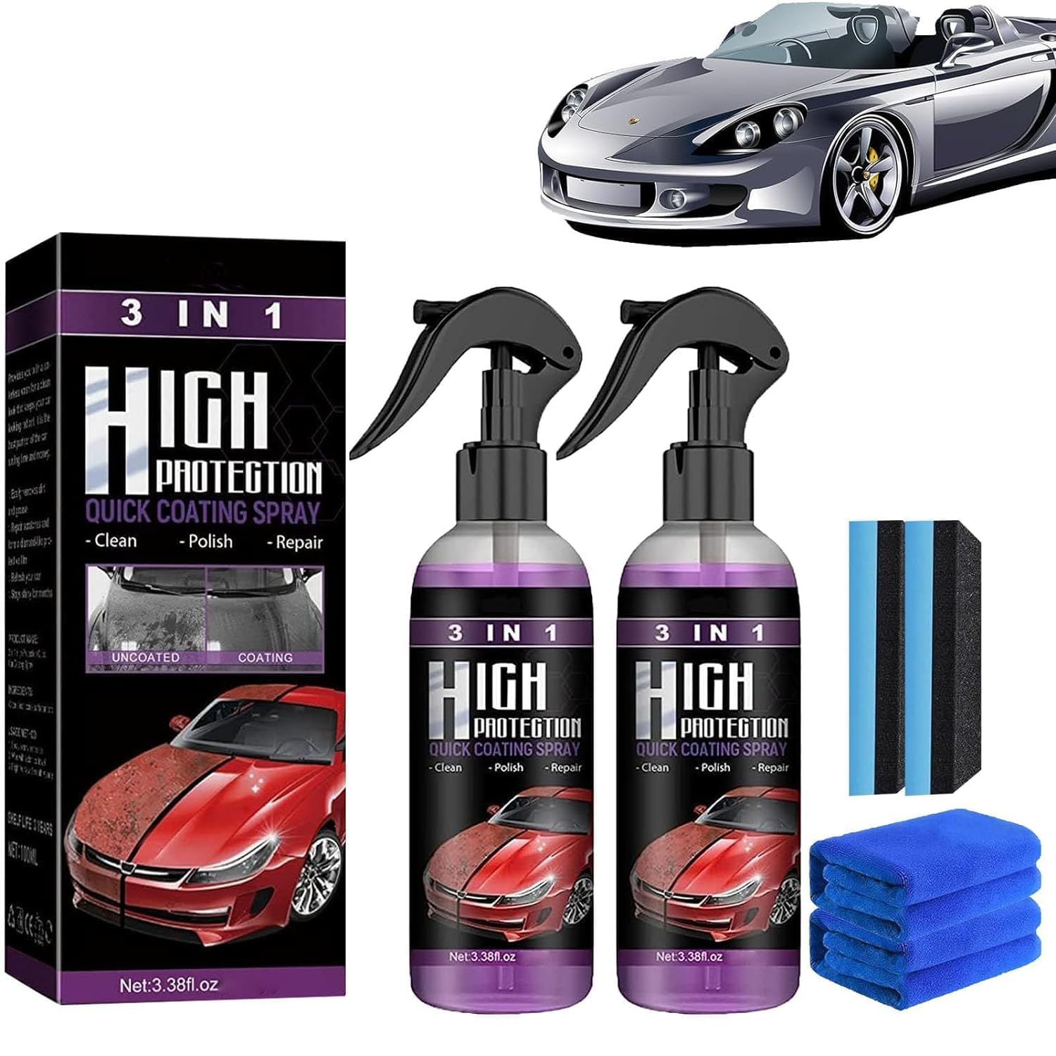 Car Coating Spray, 100ml Newbeeoo 3 In 1 High Protection Quick Car Coating Spray, Crystal Coating, Car Scratch Repair Spray, Car Ceramic Coating Agent, Nano Spray For Cars