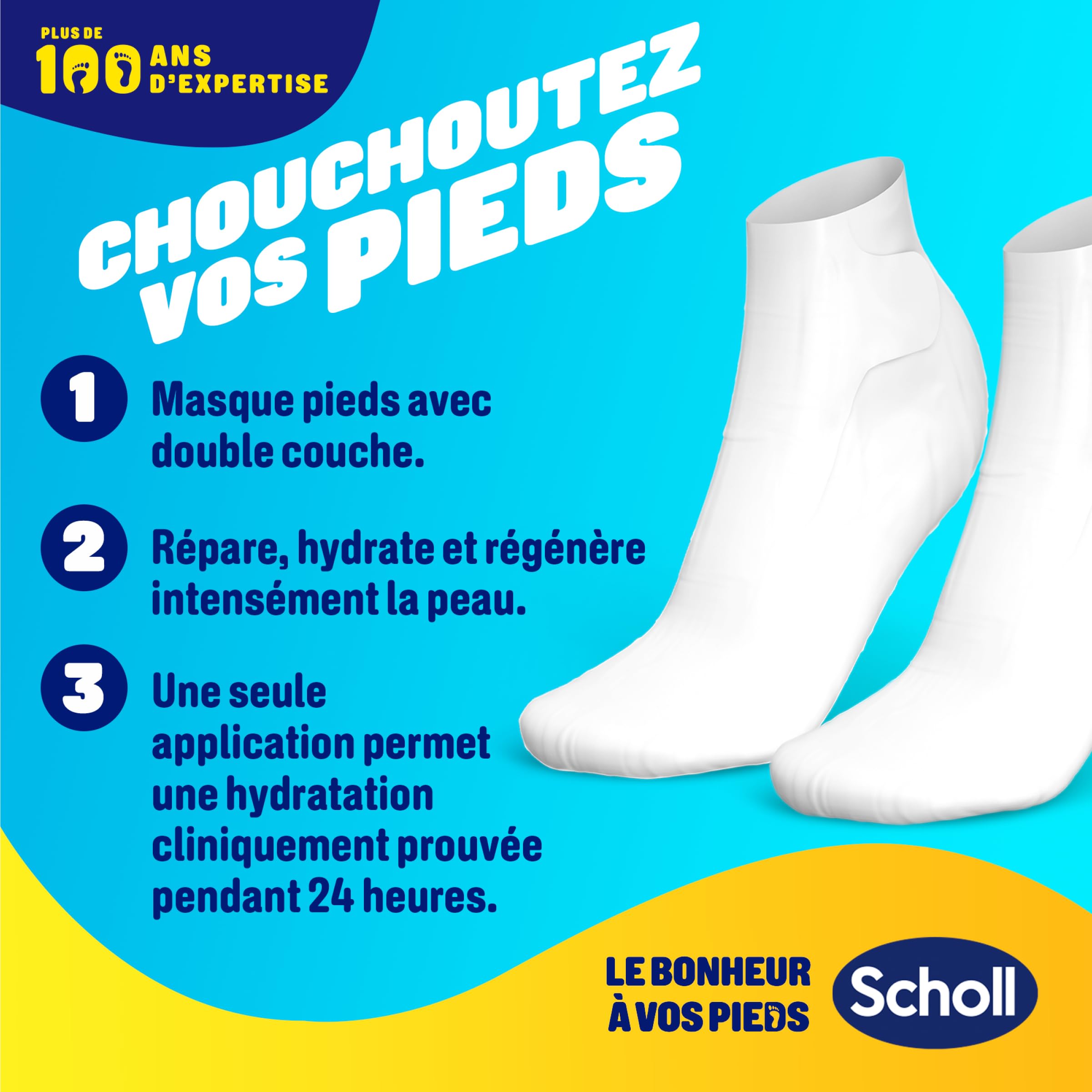 Scholl Masques pour pieds Nourrissants - Lot de 4 paires - Des pieds plus doux en une seule application - Formule composée d'huile de manuka, d'urée et de beurre de karité pour une hydratation intense