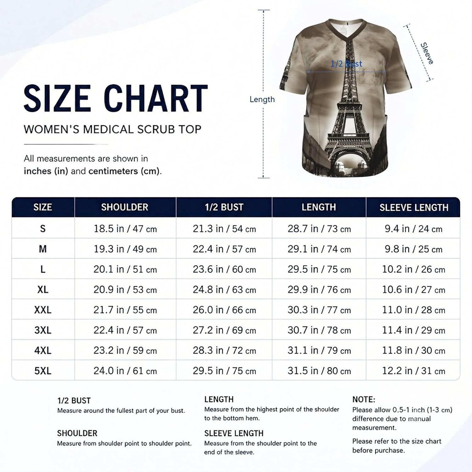 Professional Scrub Tops for Men, Classic V-Neck Workwear with 3 Pockets