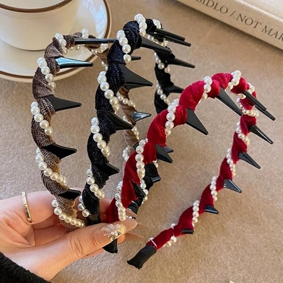 3PCS Vintage High Cranium Artificial Pearl Hairband for Women