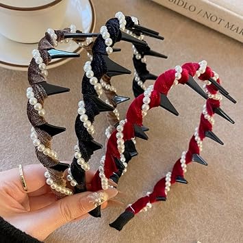 3PCS Vintage High Cranium Artificial Pearl Hairband for Women
