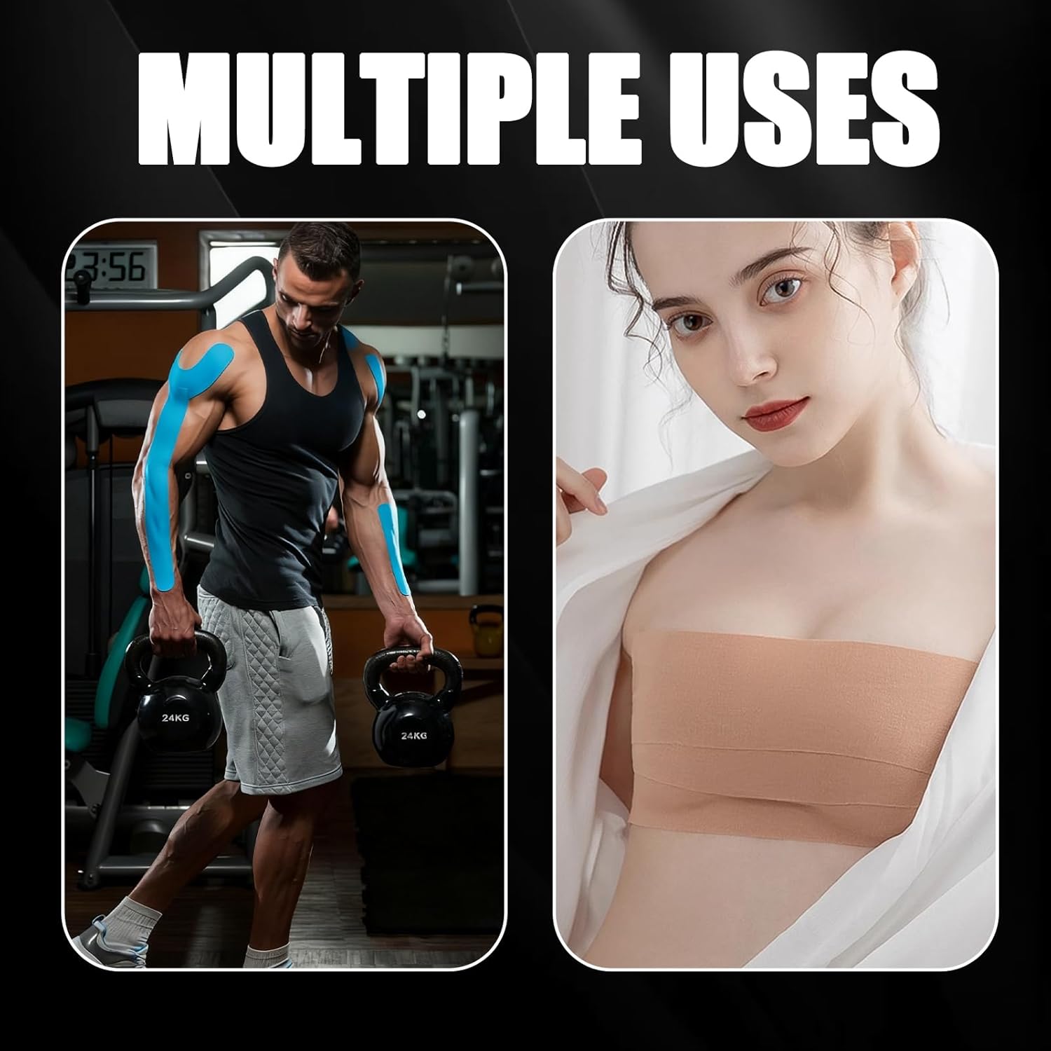 Extra Wide Kinesiology Tape Precut Strips, (4" x 10",10Pcs) Waterproof Breathable Latex Free Tape for Ankle Wrists Knees Elastic Running Tennis Swimming Football Sports Activities Tapes (Flesh) - Image 4