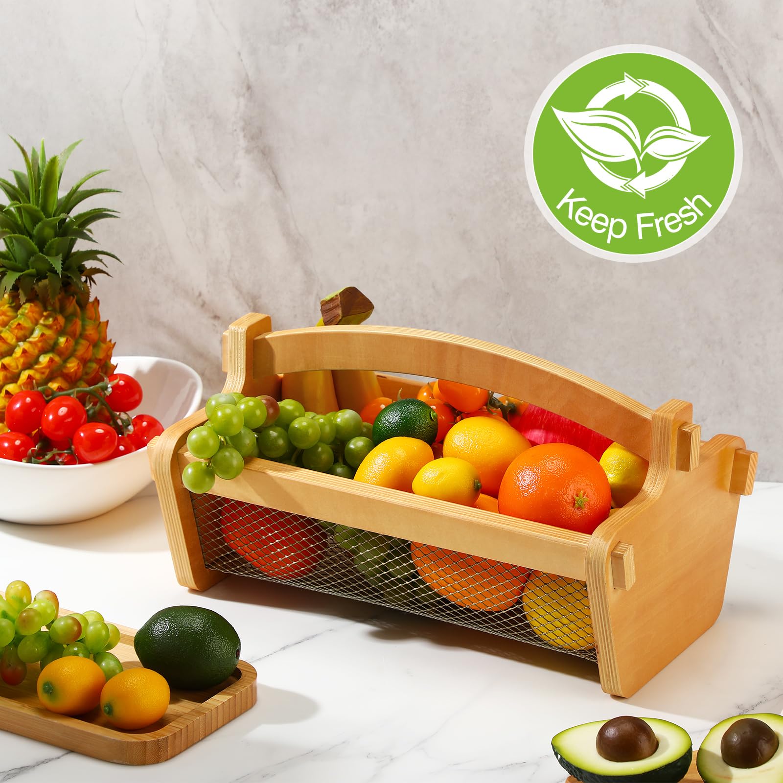 Teenyyou Garten-Erntekorb, Netz-Aufbewahrung mit Griff, vielseitiger Gartenarbeit, Obst, Gemüse, Sammelkorb, Gartenbedarf, Gärtner, Geschenk für Landwirte, Waschen (Holzfarbe, 34 cm)
