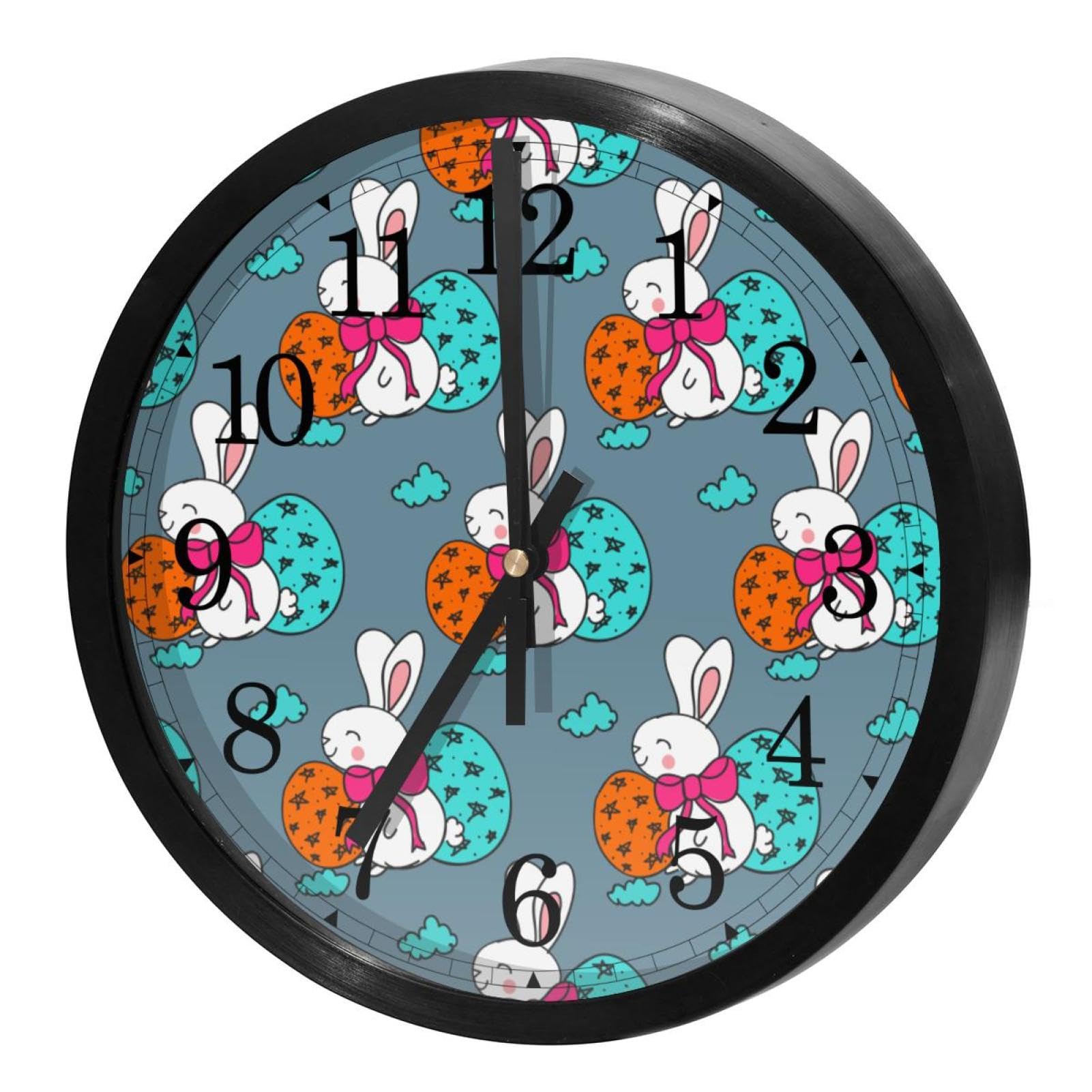 Horloge murale silencieuse à quartz motif lapin de Pâques pour une décoration de cuisine épurée