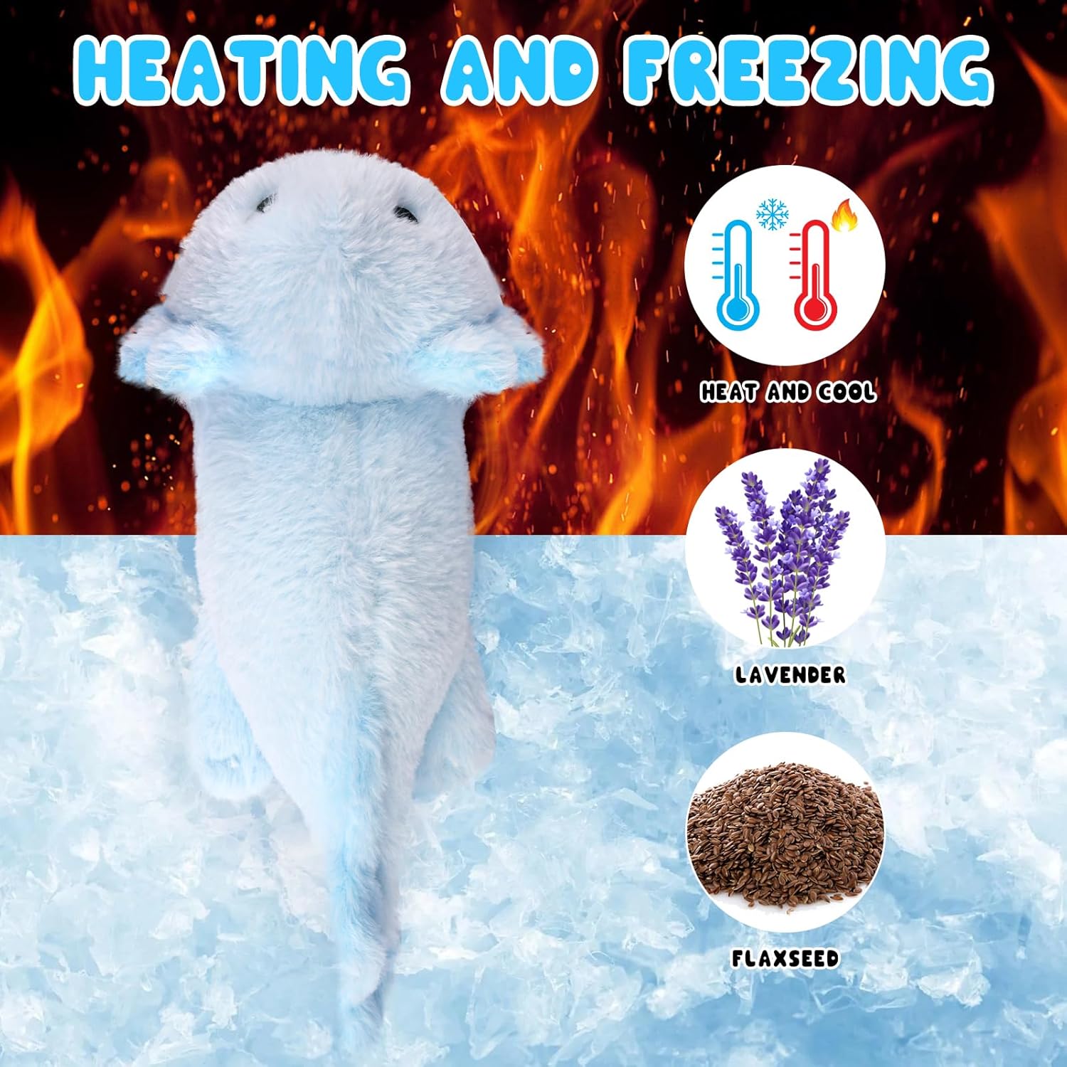 Microwavable Stuffed Animals,Blue Axolotl Plush, Cute Weighted Heating Pad for Period Cramps, Heatable and Coolable Lavender, Soft Cute Kawaii Plush Toys for Gift for Women Girls Kids,13 Inch
