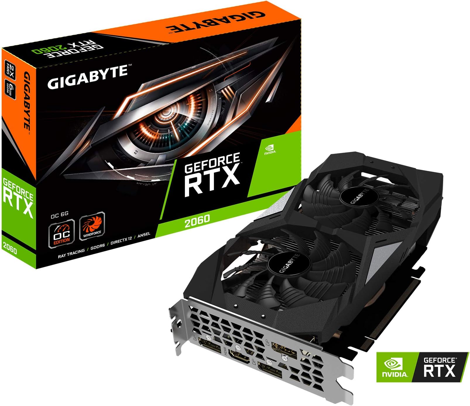 GIGABYTE Geforce RTX 2060 OC GG Graphics Card, 2x WINDFORCE Fans, 6GB 192-Bit GDDR6, GV-N2060OC-6GD Video Card