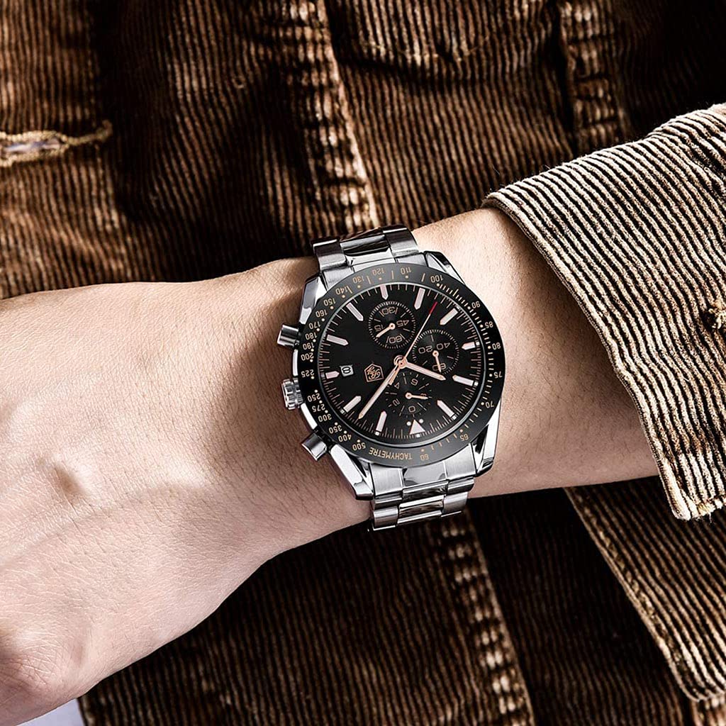 Casotime Orologio Cronografo Uomo In Vera Pelle - Quadrante 45mm, Data, Impermeabile 30m, Movimento Al Quarzo - Blu - 4