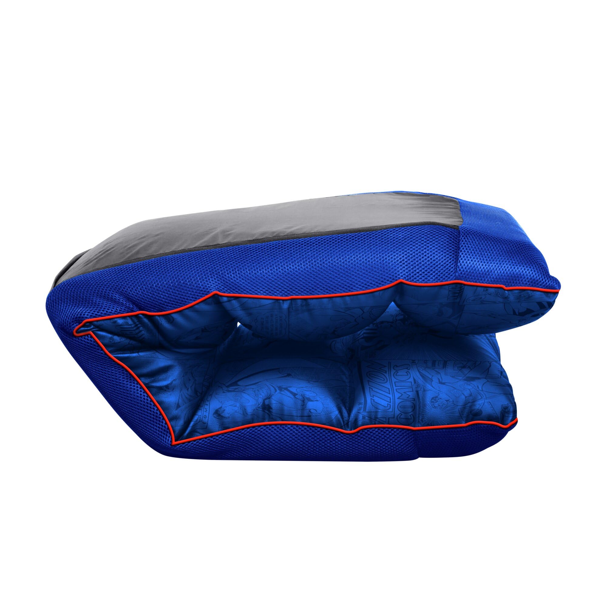 GXTrust 718SM Rayzee Silla Gaming Plegable con Licencia Superman, Cojin de Suelo para Consolas, Respaldo Ajustable, Peso de hasta 125 kg, Silla Gamer para Niño Juegos Lectura Relax TV, Azul