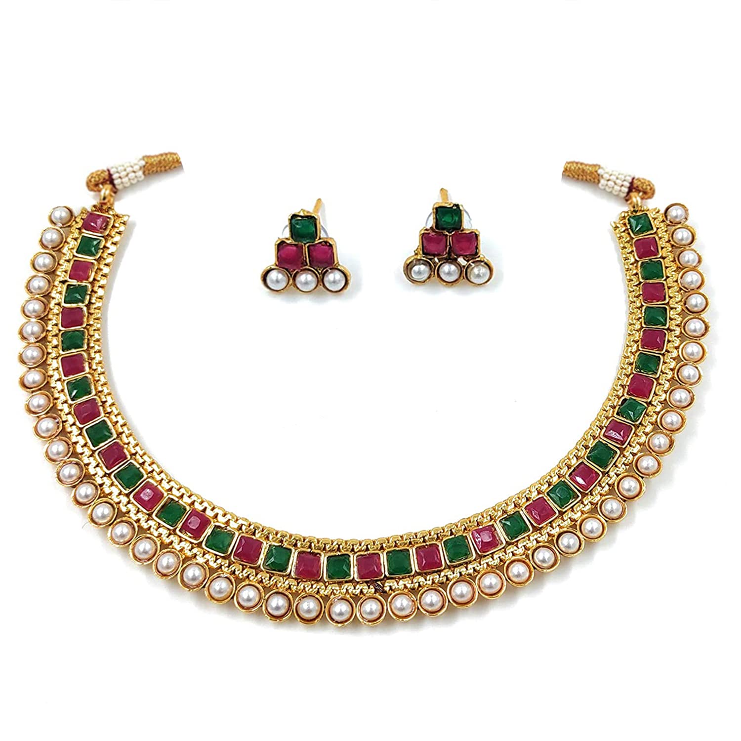 Peora Traditional Gold Plated Red Green Studded Traditional Choker Necklace Jewellery Set for Women Girls (B0922DX7N9) Amazon Price History, Amazon Price Tracker