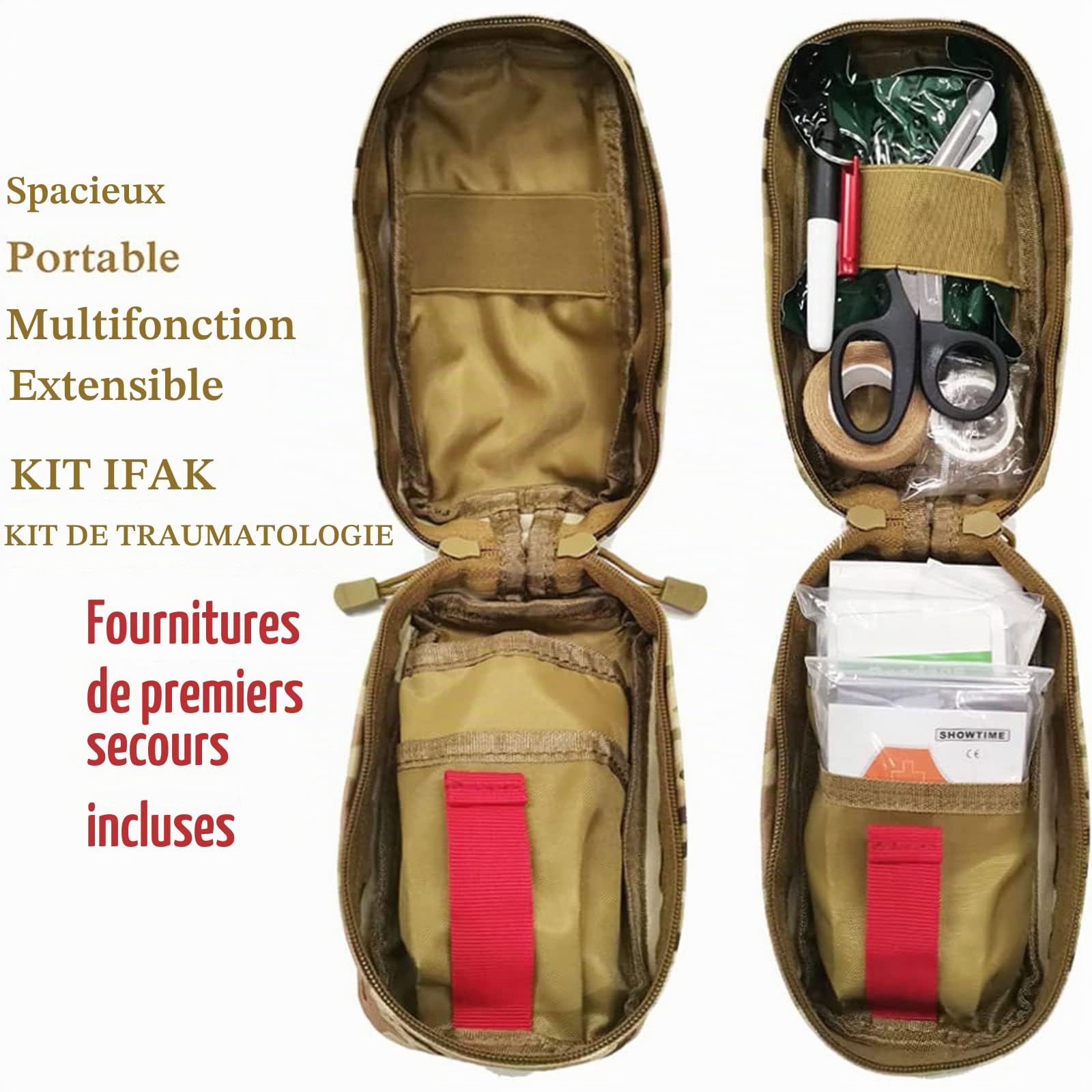 Med Kit Trauma Kit avec Tourniquet, Trousse Premiers Secours Survie en Cas d'urgence, Trousse Médicale EMT IFAK Contrôle Hémorragies Graves, Camping Militaire Et Randonnée.,A