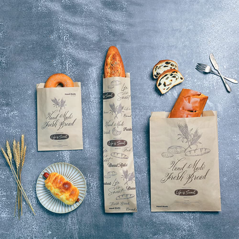 Paquete de 50 bolsas de pan de papel kraft de 13.8 x 9.5 pulgadas para pan casero, bolsas de panadería de papel grandes para panes de pan, bolsas de almacenamiento ecológicas para panadería en el