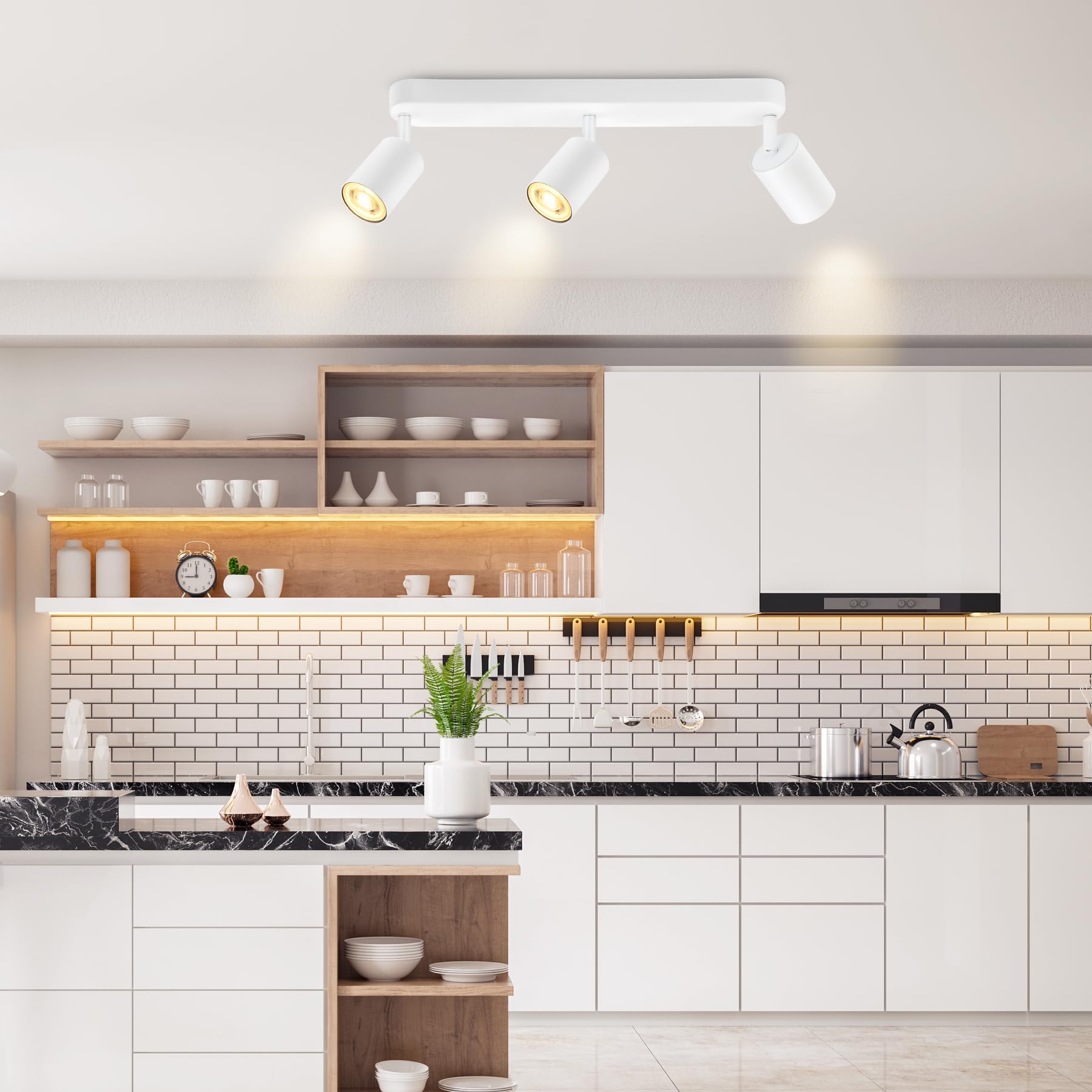 Faretti Da Soffitto Orientabili 3 Luci GU10 - In Alluminio Bianco, Regolabili, Per Interni Moderni - Foto 4