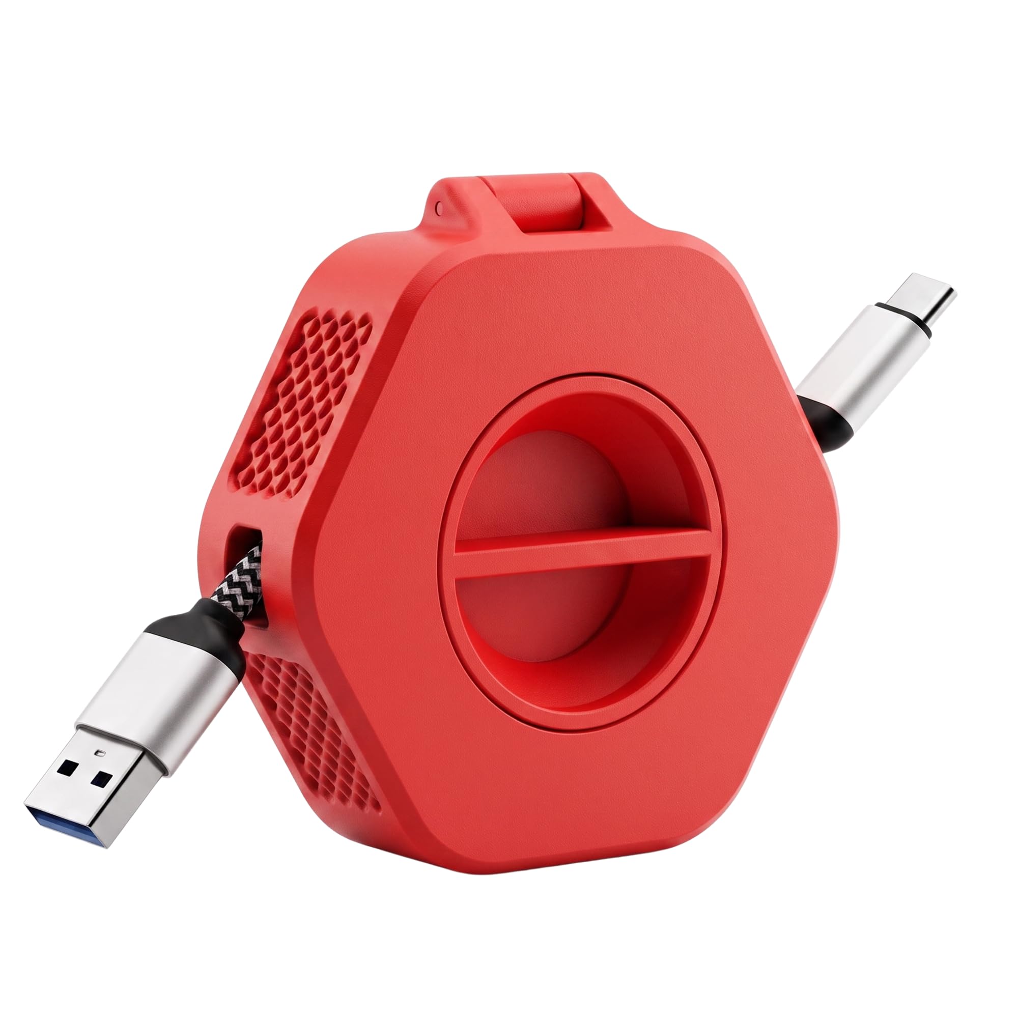 Hexagonal Retractable Cable Organizer | Tangle-Free Cord Winder | Stackable Wire Wrapper for USB & Charging Cables, Red, 1, Medium-image-9