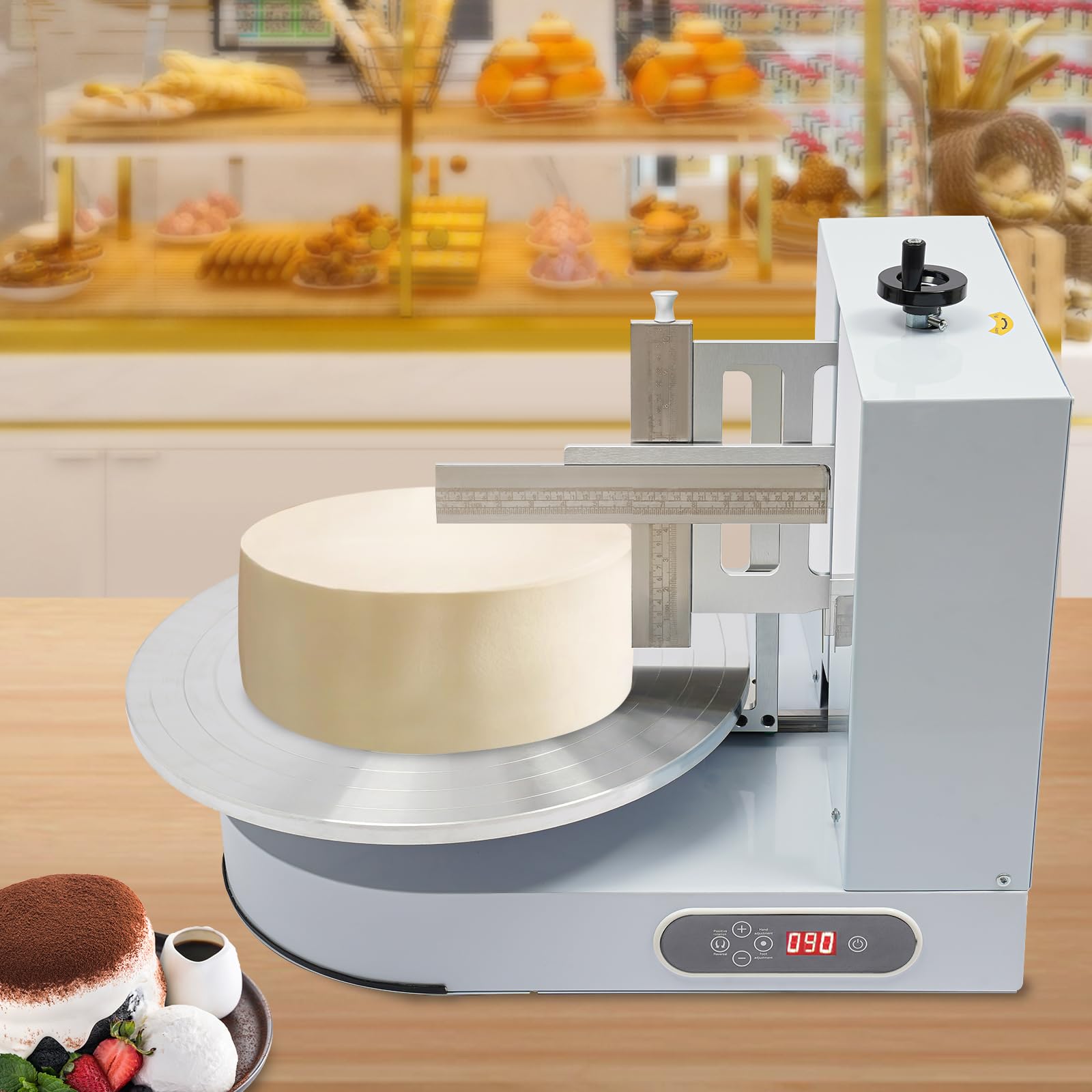 Máquina para Decorar Pasteles, de 4 a 16 Pulgadas, para Extender y Cubrir cremas, con espátula Ajustable y Plato Giratorio, Ideal para pastelerías y Tiendas de postres (Blanca).